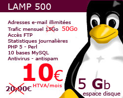hbergement php mysql 5000 Mo 10/mois